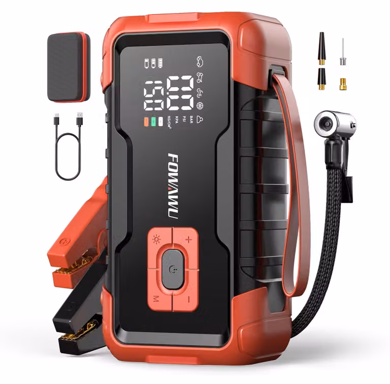 Avviatore di emergenza con compressore d'aria - Potenza di picco: 8000A - Capacità della batteria: 26800 mAh