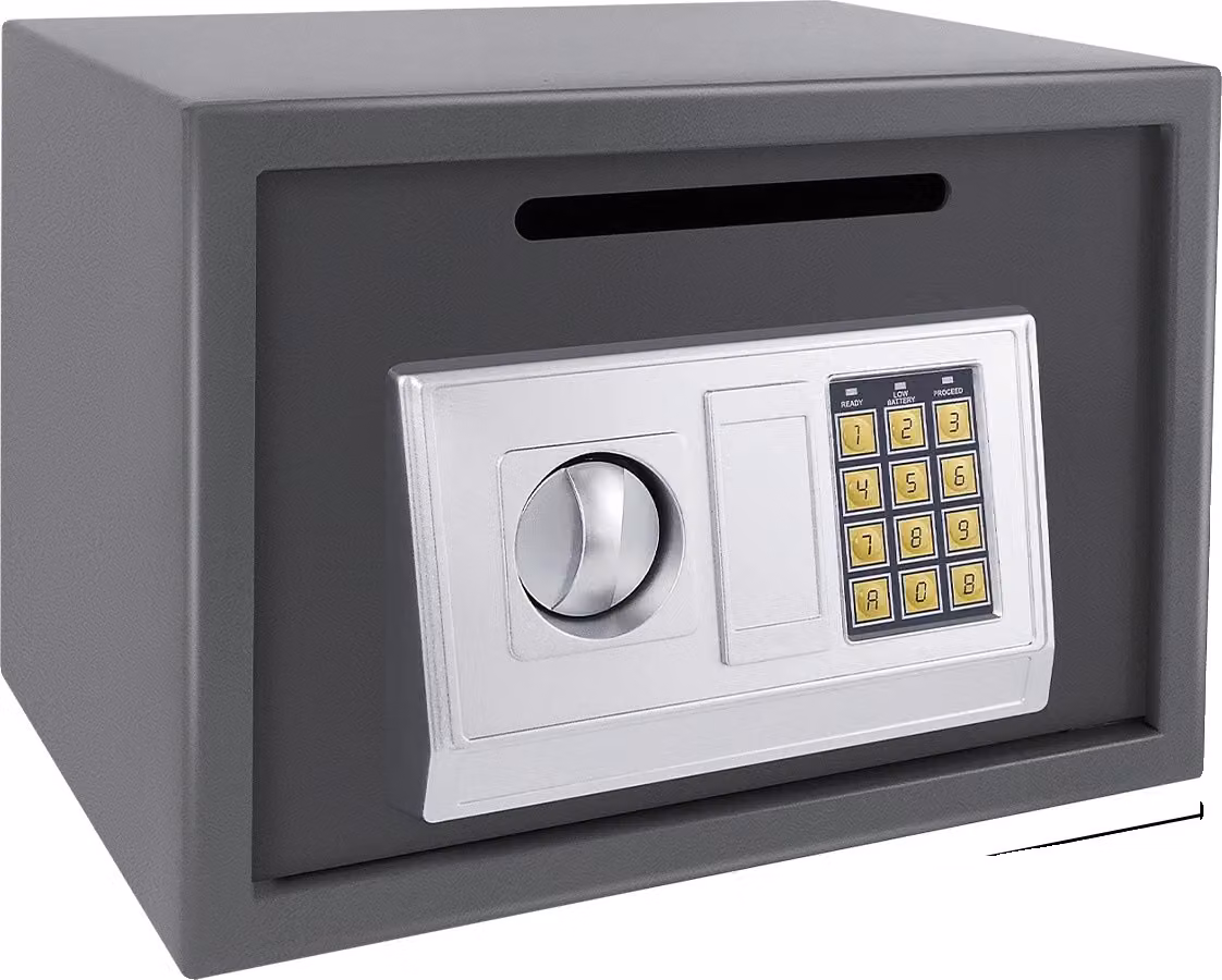 Cassaforte di sicurezza, solida struttura in acciaio, doppio sistema di chiusura, GRIGIO 16L