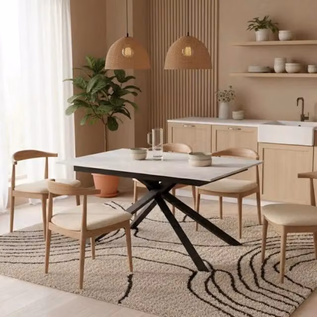 Tavolo da pranzo allungabile Pluto Duzzle effetto cemento bianco con struttura in metallo L/P: 140-190 x 90 cm – 1