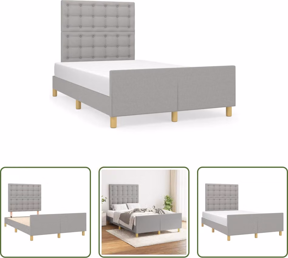 The Living Store Struttura letto con testiera in tessuto grigio chiaro 120x190 cm