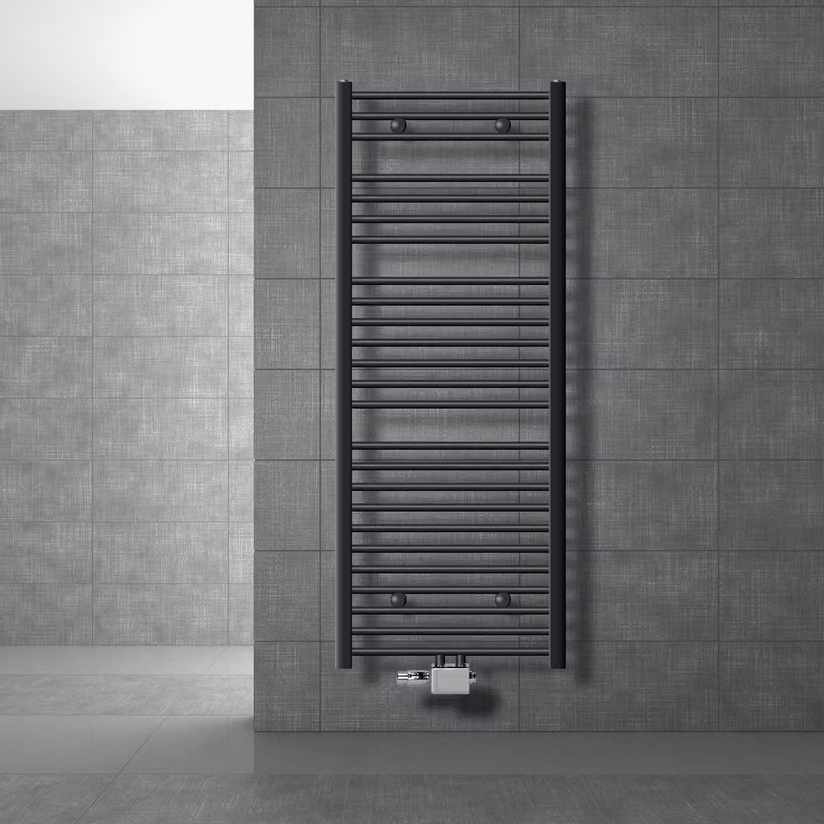 LuxeBath Radiatore da bagno attacco centrale 600x1500 mm antracite diritto con set di collegamento incl. termostato Forma universale ad angolo e a pavimento, senza elemento riscaldante