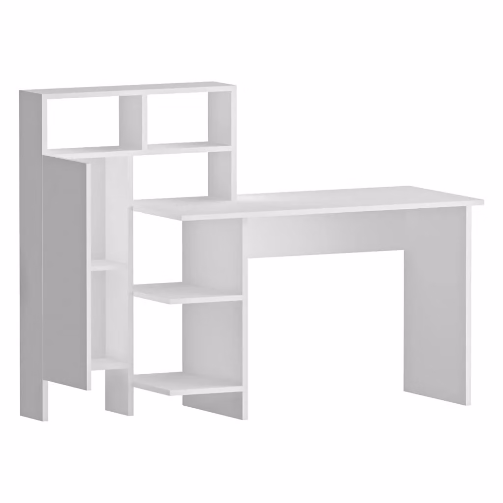 Scrivania DMORA Cremella con 6 Ripiani, Bianca, L 136 cm x P 60 cm x H 112 cm – 2