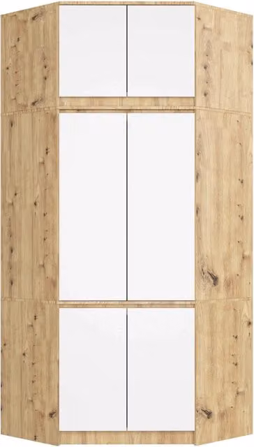 Armadio ad angolo AKORD S100 con sopralzo Quercia Artisan 100 cm 4 ante inserto frontale Bianco 100x50x235 cm
