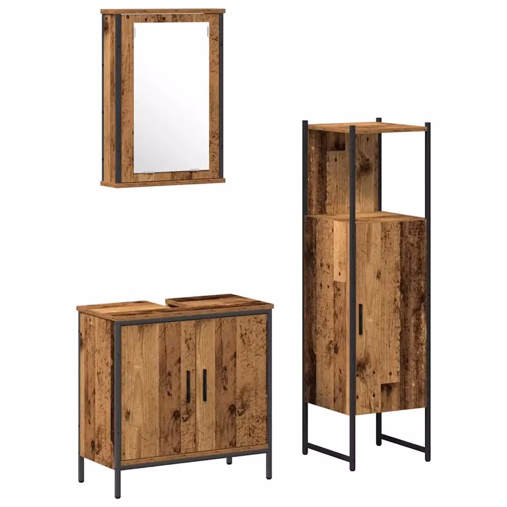 Set di mobili da bagno moderno vidaXL composto da armadietto con specchio, mobile lavabo e mobiletto laterale in legno marrone, L/P/H: 33 x 33 x 120,5 cm – 2