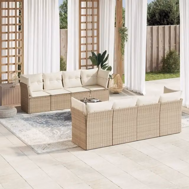 Set Divano da Giardino a L VIDAXL in Polyrattan con Cuscini Beige, 9 Pezzi – 1