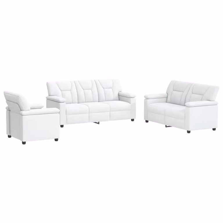 Set di 3 divani moderni vidaXL in similpelle bianca con struttura in metallo e coperture rimovibili