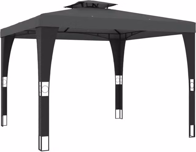 Gazebo Design In con tetto a capanna doppio in poliestere e struttura in acciaio colore antracite L/P: 298 x 298 cm, H: 268 cm