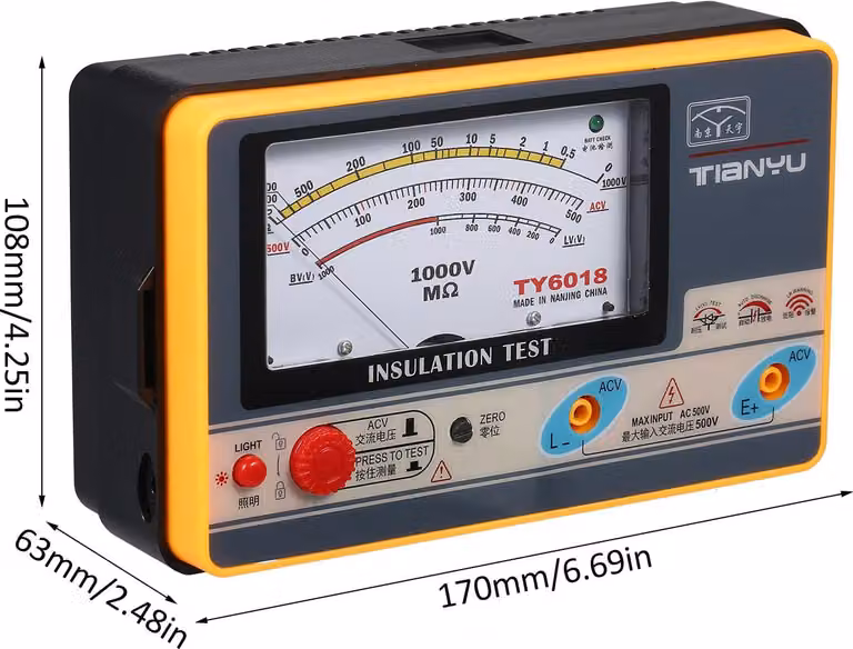 Misuratore di resistenza di isolamento, ohmmetro digitale, tester portatile, megometro, 0–2000 MΩ, 1000 V, strumento di misura megohmmetro ad alta precisione