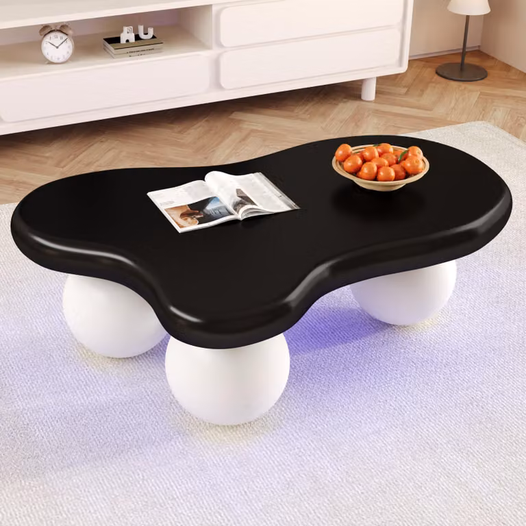Tavolino Merax a forma di nuvola 95x62,5x32cm, tavolino LED con 16 colori e angoli arrotondati, tavolino decorativo per il soggiorno, piano nero + gambe bianche