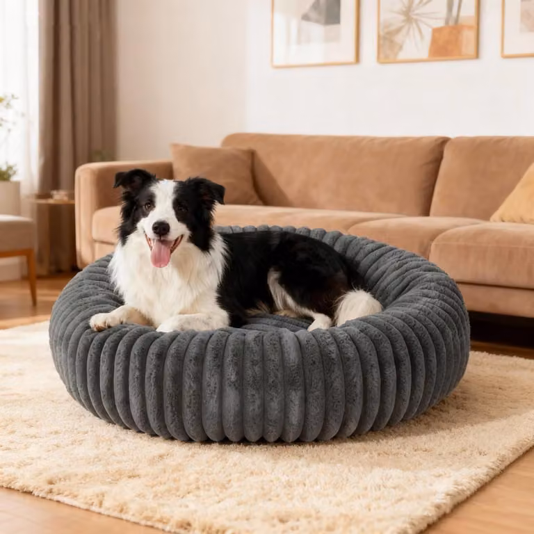 Cuccia rotonda per animali domestici, a forma di ciambella, per cani o gatti, lavabile, colore grigio, dimensioni L: 50x50x10 cm