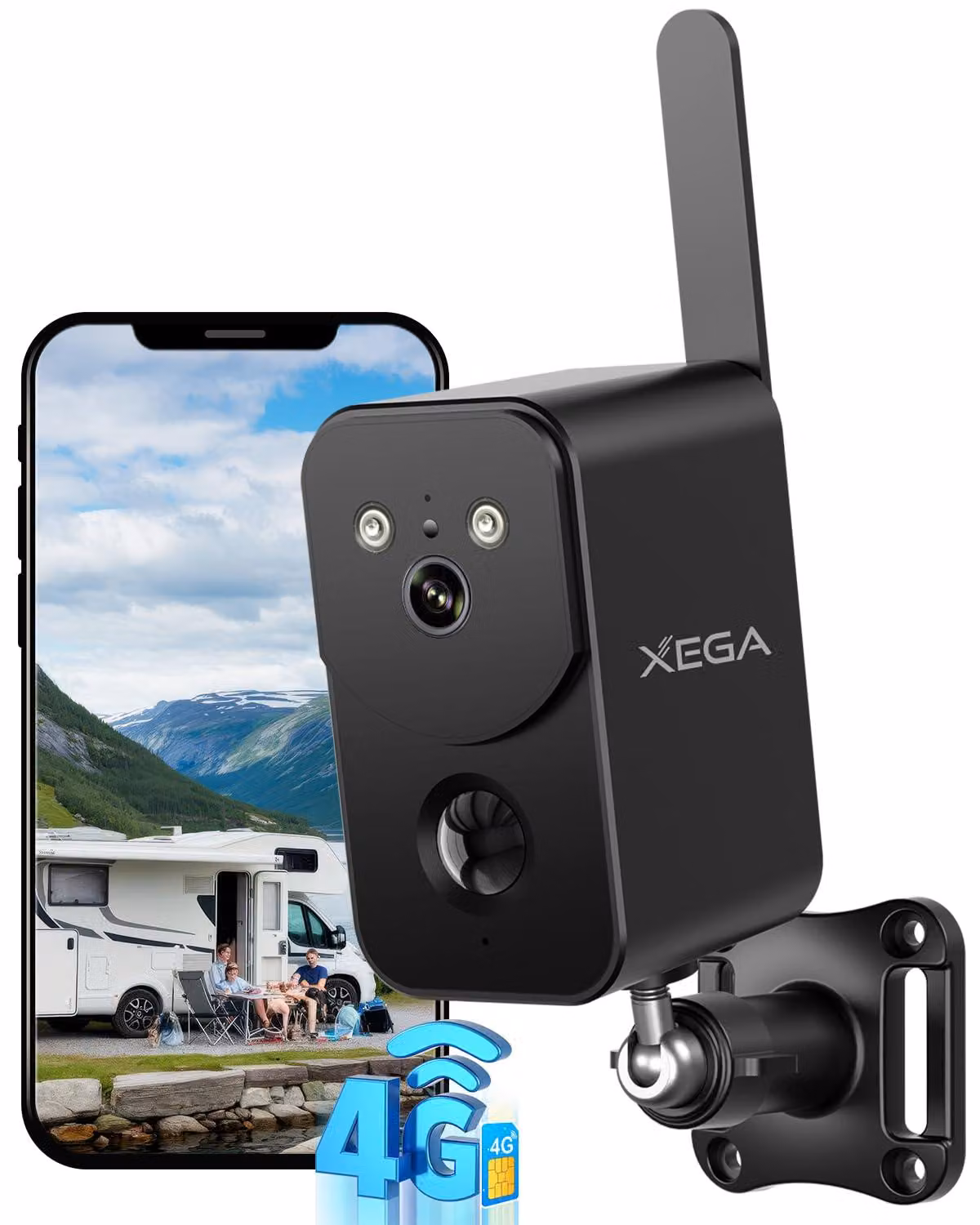 Telecamera di sicurezza 4G LTE - Colore nero - Batteria da 10.000 mAh - Risoluzione HD 3 MP - Wireless, per uso esterno