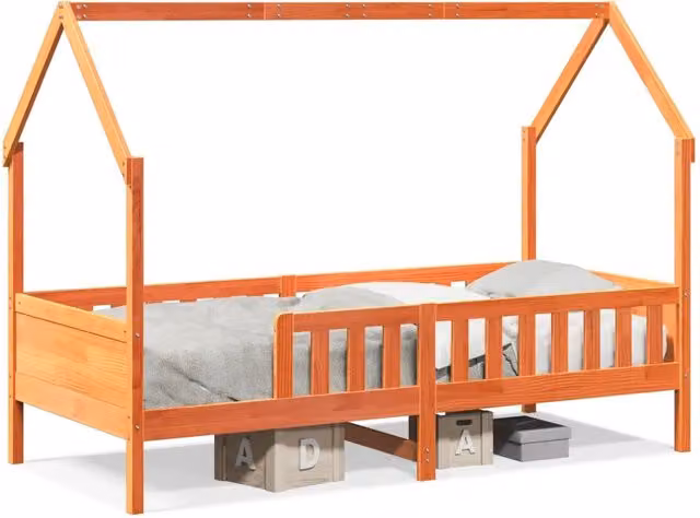 Giroletto Casetta Bambini | Letto Infantile | Lettino Marrone Cera 90x200 cm Massello Pino