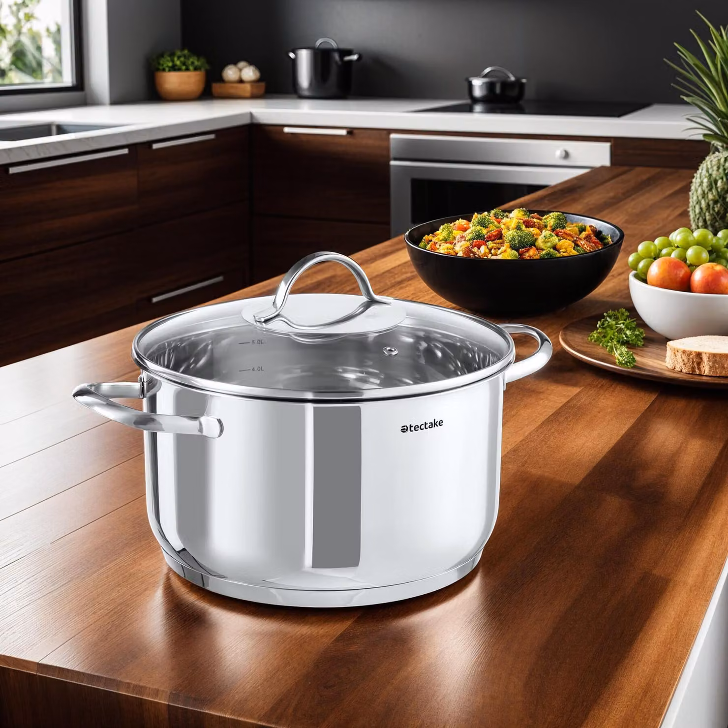 Set di pentole TecTake Bologna II da 9 pezzi in acciaio inox e vetro, argento, adatto per induzione – 1