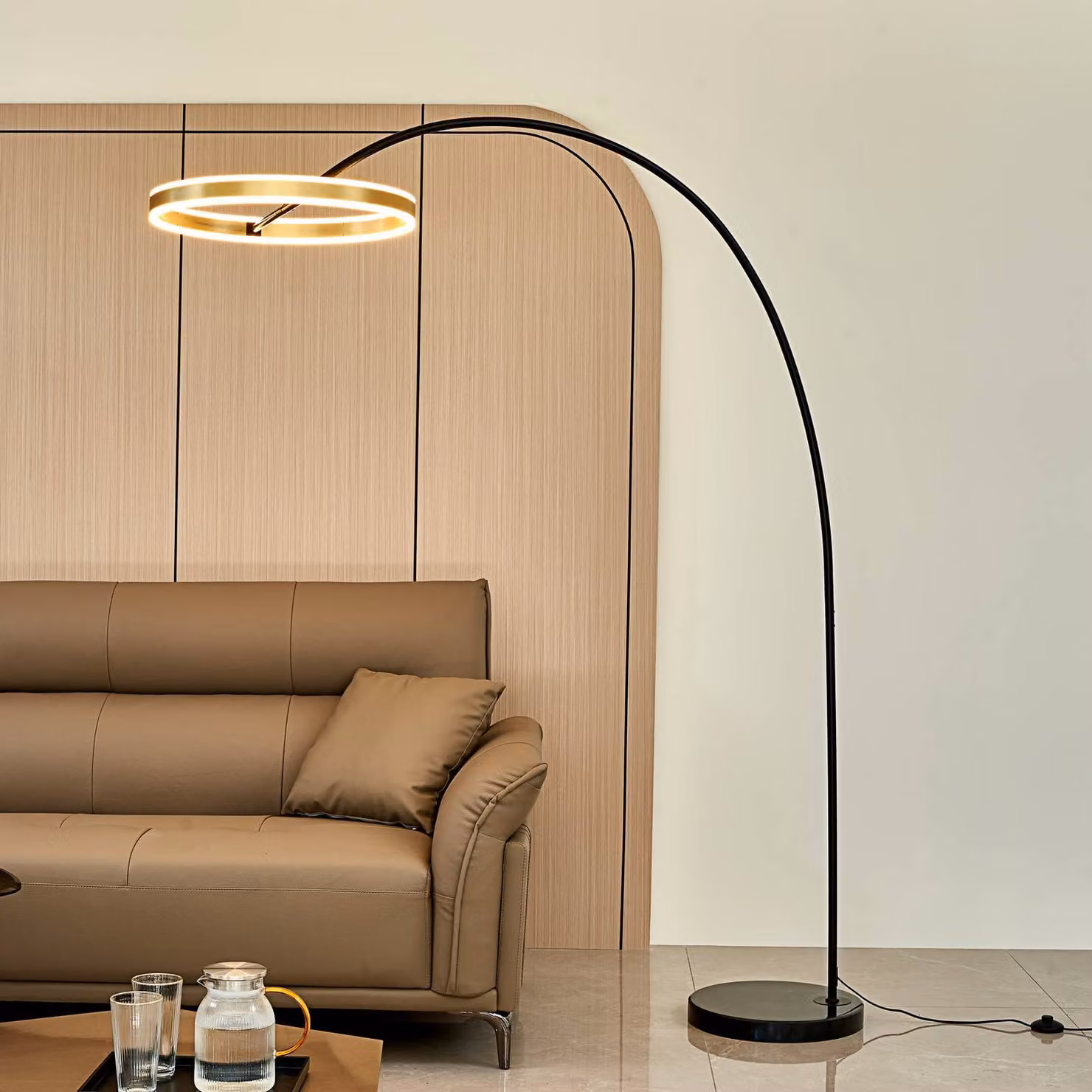 Lampada ad arco Yekta Lucande, dimmerabile, Nero, Soggiorno / Sala da pranzo, Metallo, Design, Lampada da terra
