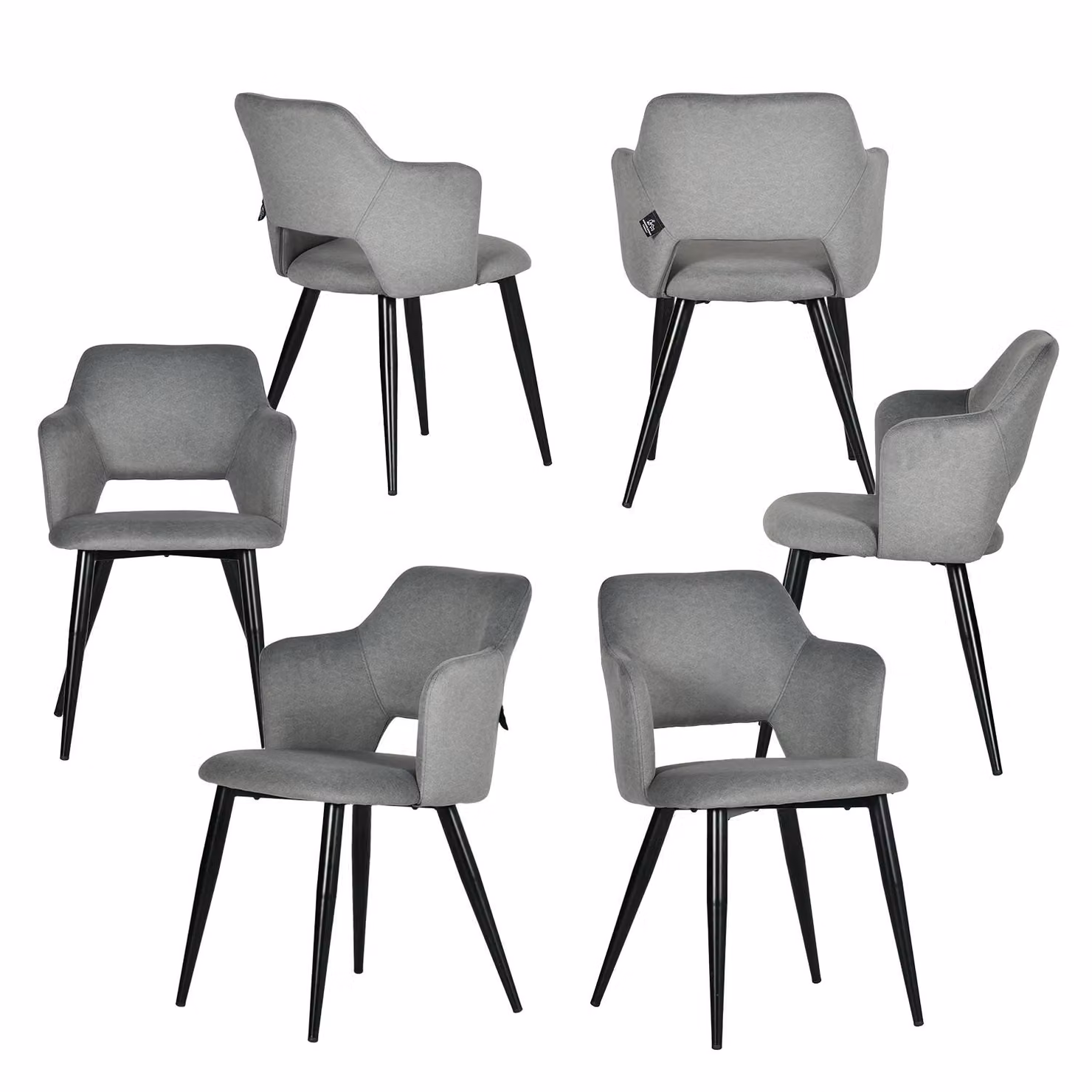 Meubles Cosy - Set da 6 sedie da pranzo in stile scandinavo con braccioli, rivestimento ecologico e seduta imbottita, grigio - AKANJI CC