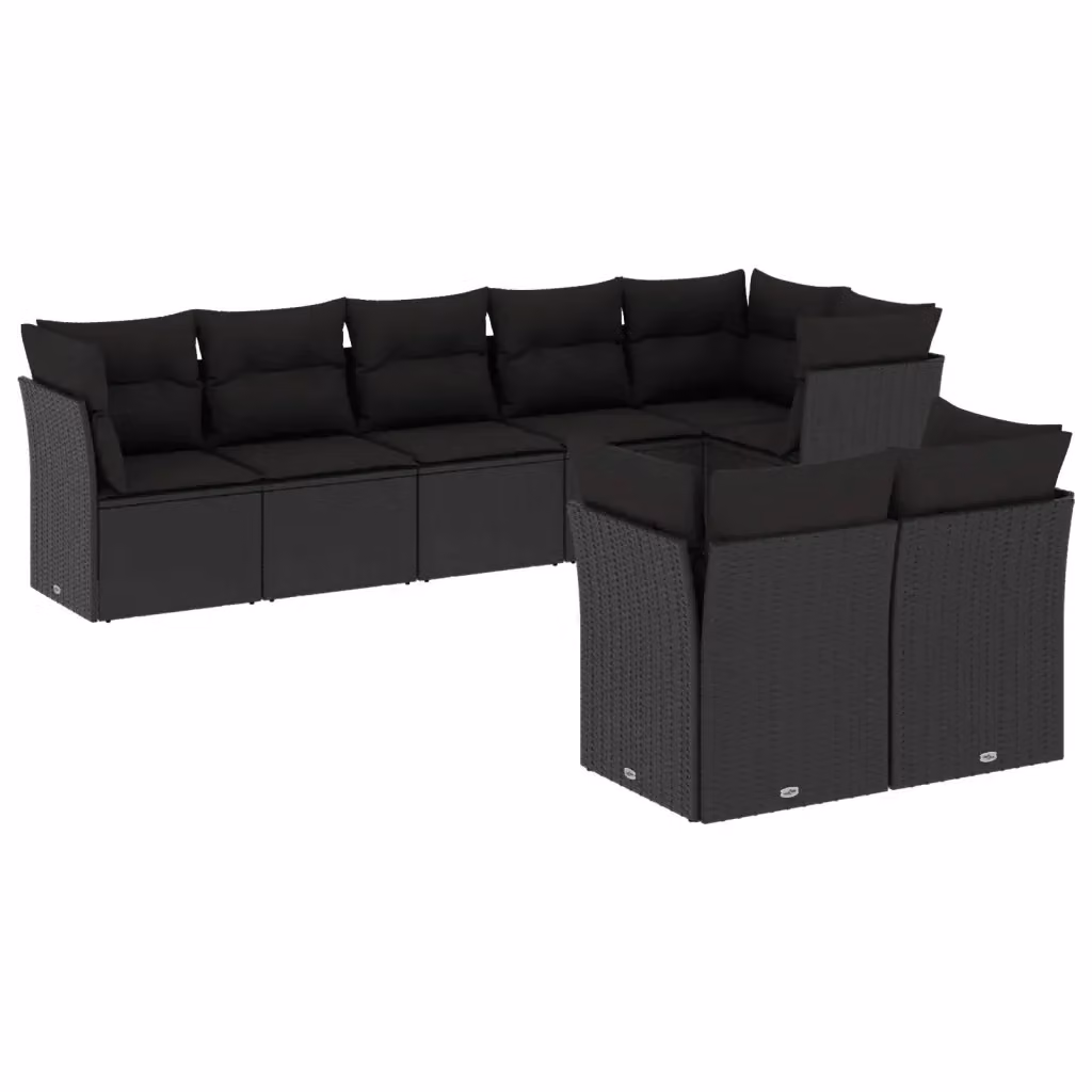 Set di divani da giardino vidaXL a forma di L con 8 cuscini in polyrattan nero – 2