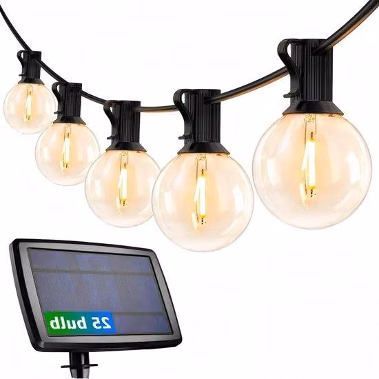 Ghirlande luminose solari da esterno - 762 m, G40, 25 LED, cavo luminoso impermeabile - 4 modalità di illuminazione a luce bianca calda - Ghirlande luminose a energia solare con sensore di luce per illuminazione decorativa durante le feste - per giardino