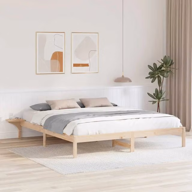 Struttura letto con giroletto in pino massello naturale e doghe in legno L: 180 cm, P: 200 cm