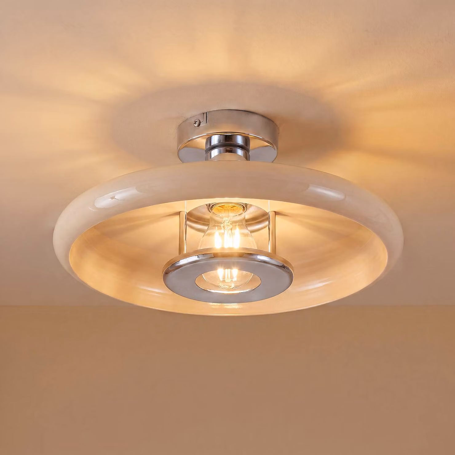 Plafoniera soffitto Branford Lindby, dimmerabile, Crema / Ambra, Soggiorno / Sala da pranzo, Metallo, Vintage, Plafoniera
