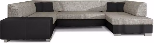 Divano panoramico a U HAVANE MEUBLORAMA convertibile per 6 persone con contenitore, Grigio e Nero – 1