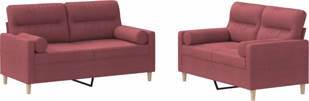 Set di Divani 2 pz con Cuscini Rosso Vino in Tessuto
