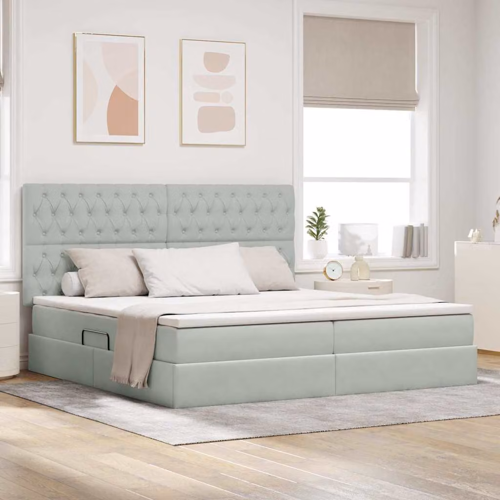 Letto con contenitore e materasso vidaXL Grigio, moderno, con base a sollevamento, illuminazione sottostante e porta di ricarica USB, L/P: 200 x 200 cm
