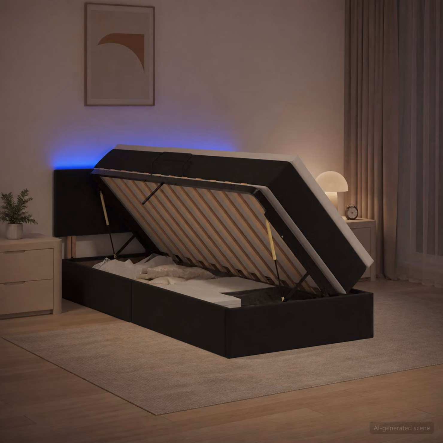 Letto con contenitore e illuminazione LED vidaXL in velluto nero con materasso, L/P: 90 x 190 cm