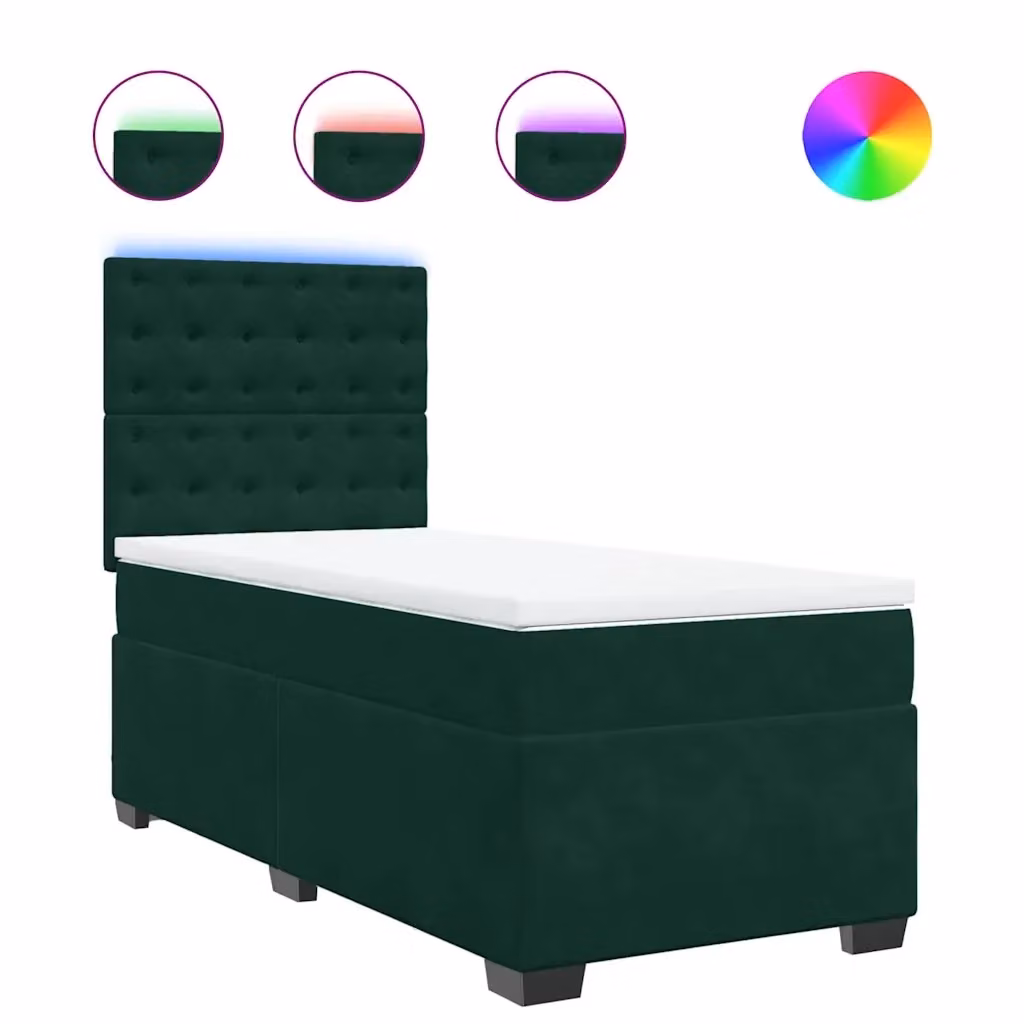 Letto Ibrido vidaXL con Giroletto a Molle e Materasso in Velluto Verde Scuro e Bianco L/P: 100 x 200 cm – 2