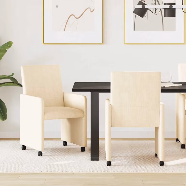 Set di 2 sedie da pranzo vidaXL con ruote in velluto a coste beige, L: 57 cm, P: 66 cm, H: 94 cm
