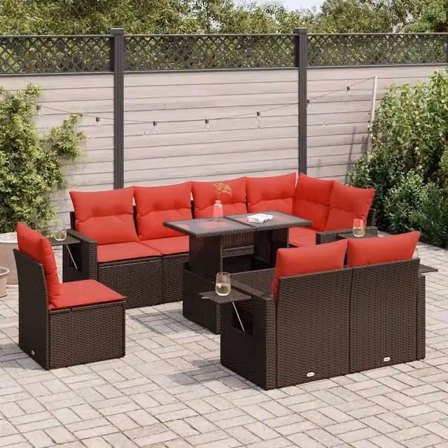 Set Divani Giardino 9 pz con Cuscini Marrone Polyrattan Acacia 3326505