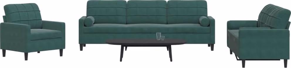 Maison Exclusive - Set divano a 3 pezzi con cuscini e poggiatesta in velluto verde scuro