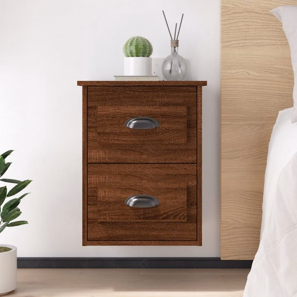 Set di 2 comodini da parete moderni vidaXL in rovere marrone L: 41,5 cm, P: 36 cm, H: 53 cm