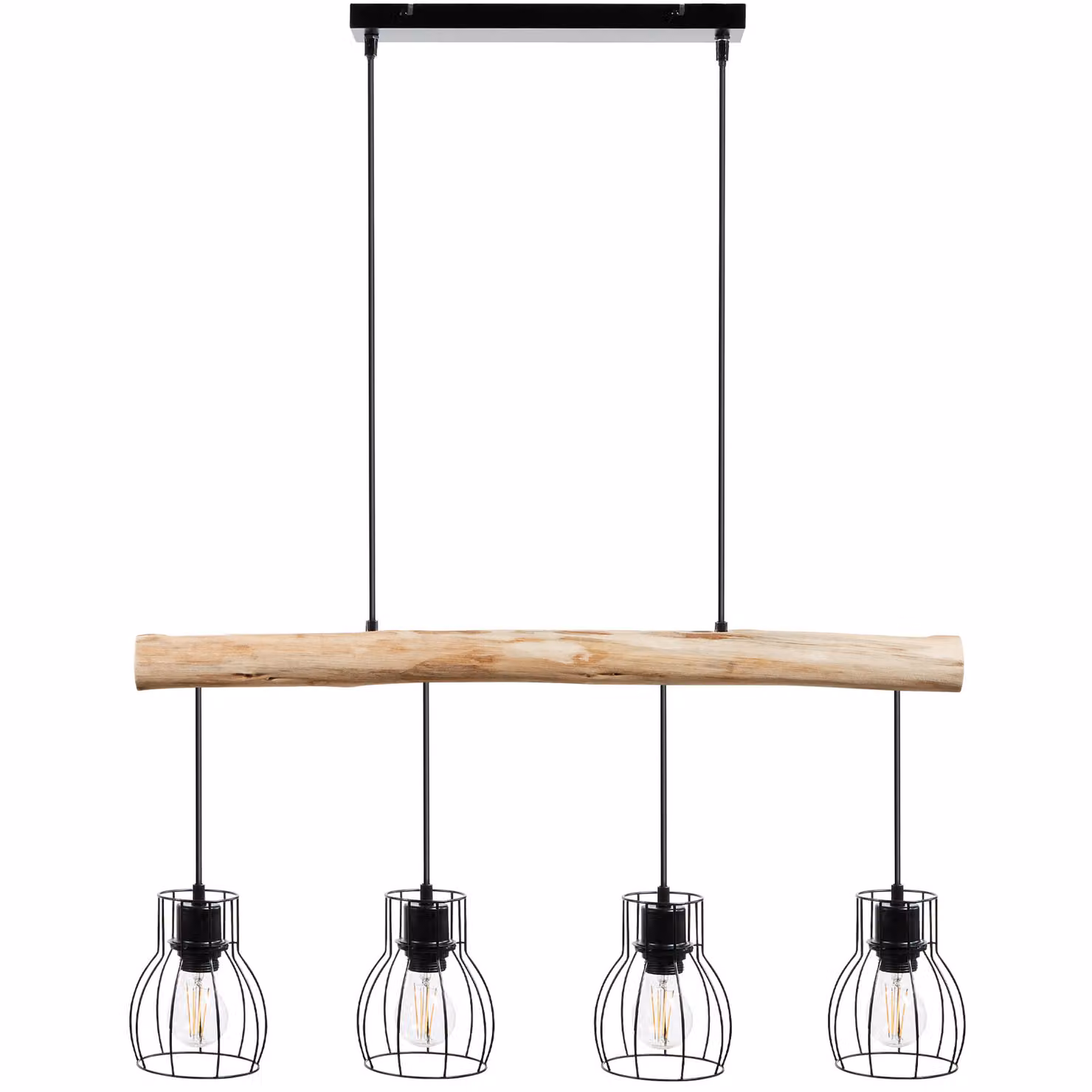 Lampadario sospeso Woody tectake con trave in legno e 4 fiamme, stile industriale, nero/marrone