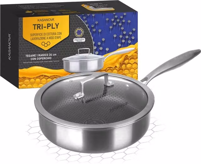 Casseruola Kasanova in acciaio inox e alluminio con coperchio in vetro, diametro 24 cm, colore argento