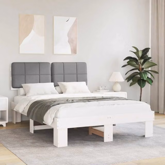 Letto con Testiera Rivestita Bianco e Grigio chiaro 877423