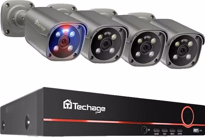 Kit NVR CCTV, supporto a 8 canali, riconoscimento facciale con IA, NVR a 8 canali con 4 telecamere da 8 MP, senza HDD integrato