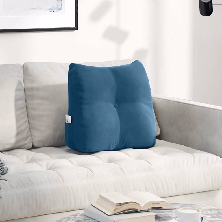 Cuscino per schiena sagomato vidaXL in velluto blu con rivestimento rimovibile L/P/H: 45 x 24 x 50 cm