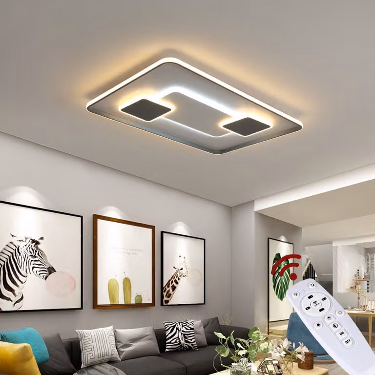 Plafoniera LED 9641CFX 90 * 60 cm con telecomando Colore della luce/luminosità regolabile Paralume acrilico bianco grigio (9641+CFX, 90x60 cm 224W)
