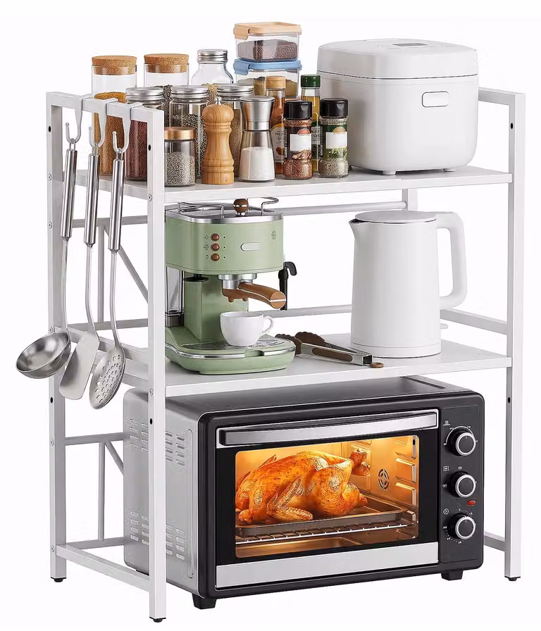 Organizzatore per piani di lavoro della cucina, ripiano regolabile per microonde, scaffale multifunzionale, colore: bianco