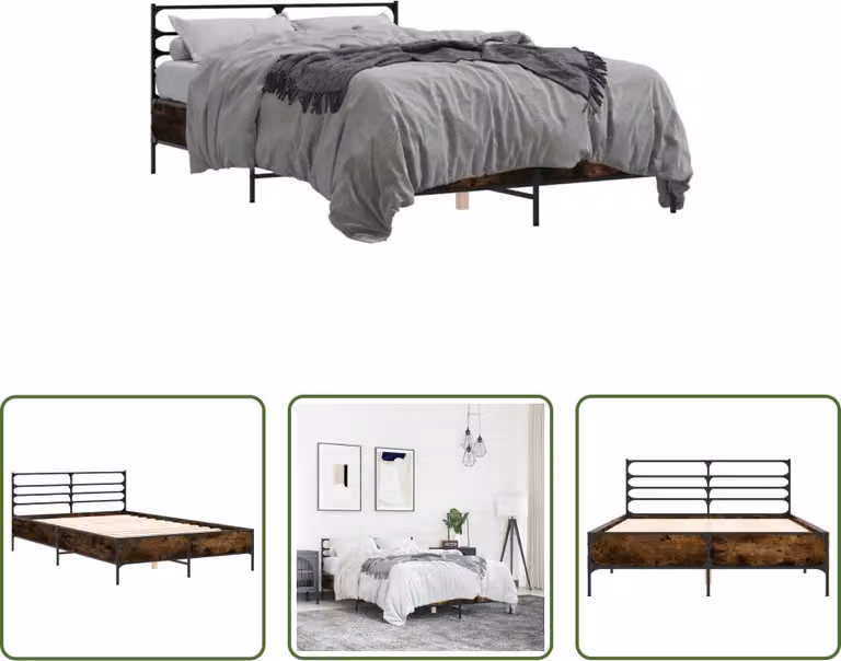 The Living Store Struttura letto in rovere fumé 135x190 cm Materiale a base di legno e metallo