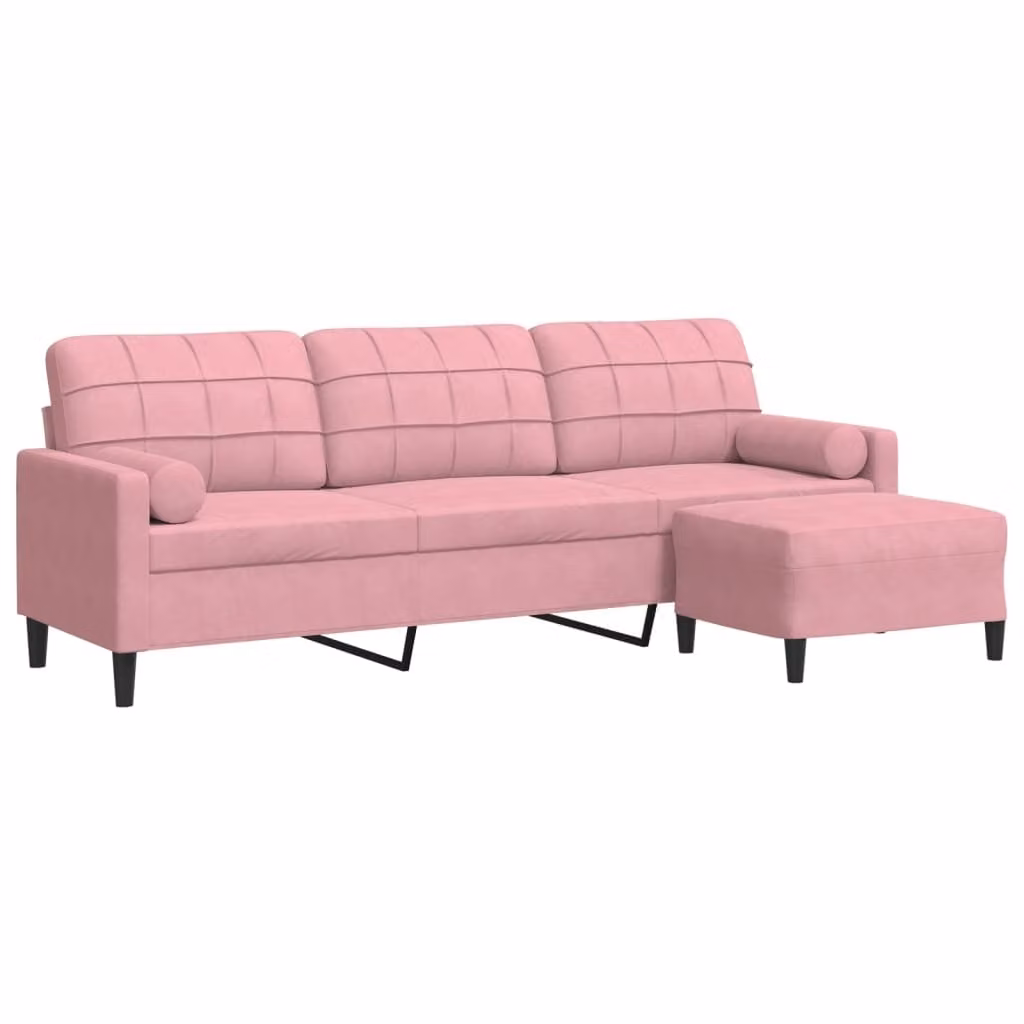 Divano a 3 Posti con Poggiapiedi rosa 210cm in Velluto