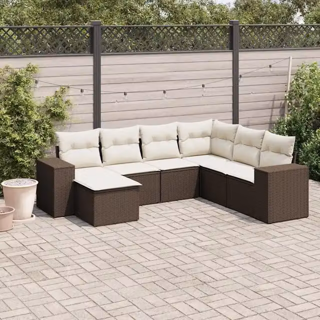 Set Divani da Giardino 7 pz con Cuscini Marrone in Polyrattan 3254040