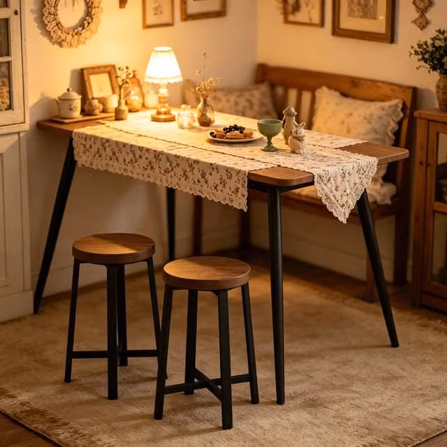 SGABELLO Cucina 29,5x29,5x46 cm Legno ingegnerizzato e Metallo Set da 2 Nero Vintage