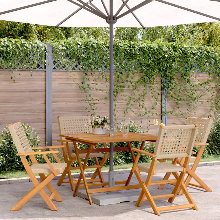 Set da giardino vidaXL composto da 5 pezzi in polyrattan e legno di acacia oliato beige