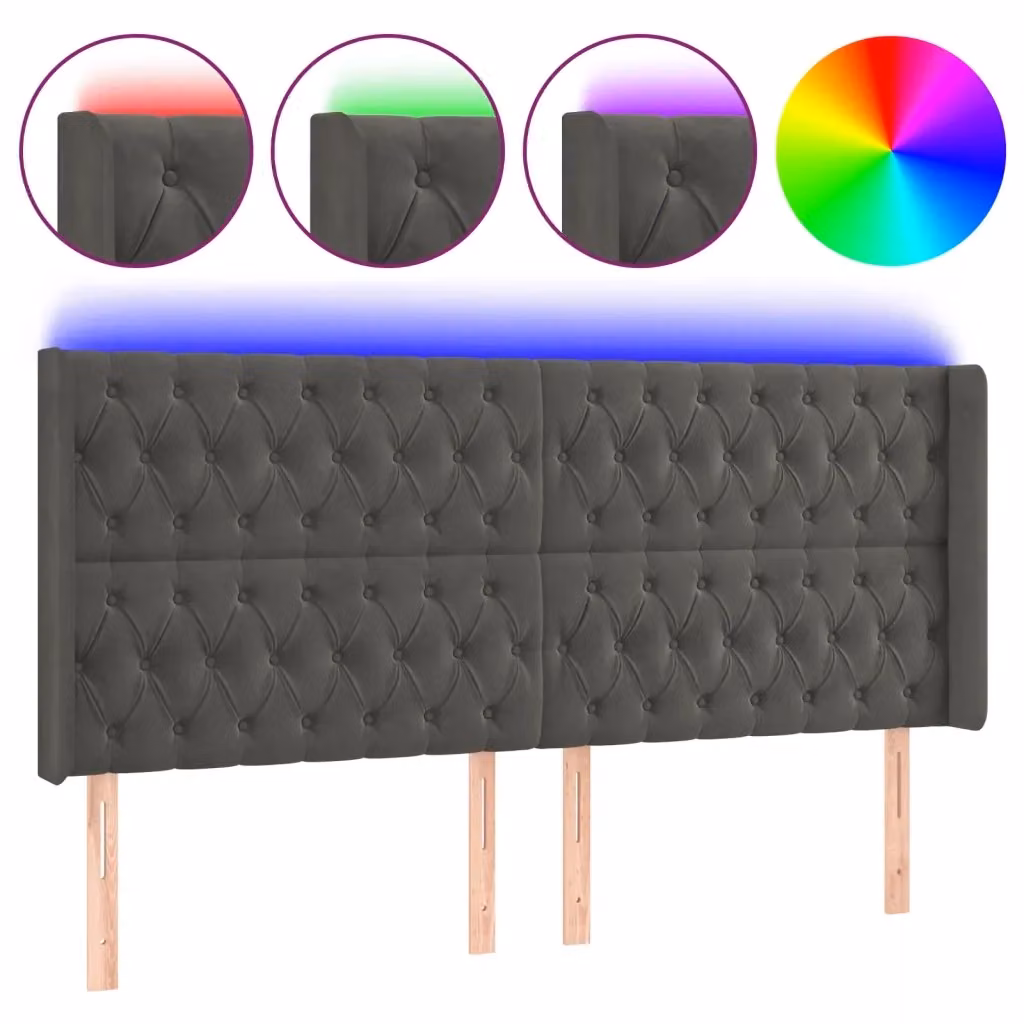 Testiera per letto con illuminazione LED e porta USB vidaXL in velluto grigio, L 203 cm x P 16 cm x H 118/128 cm – 2