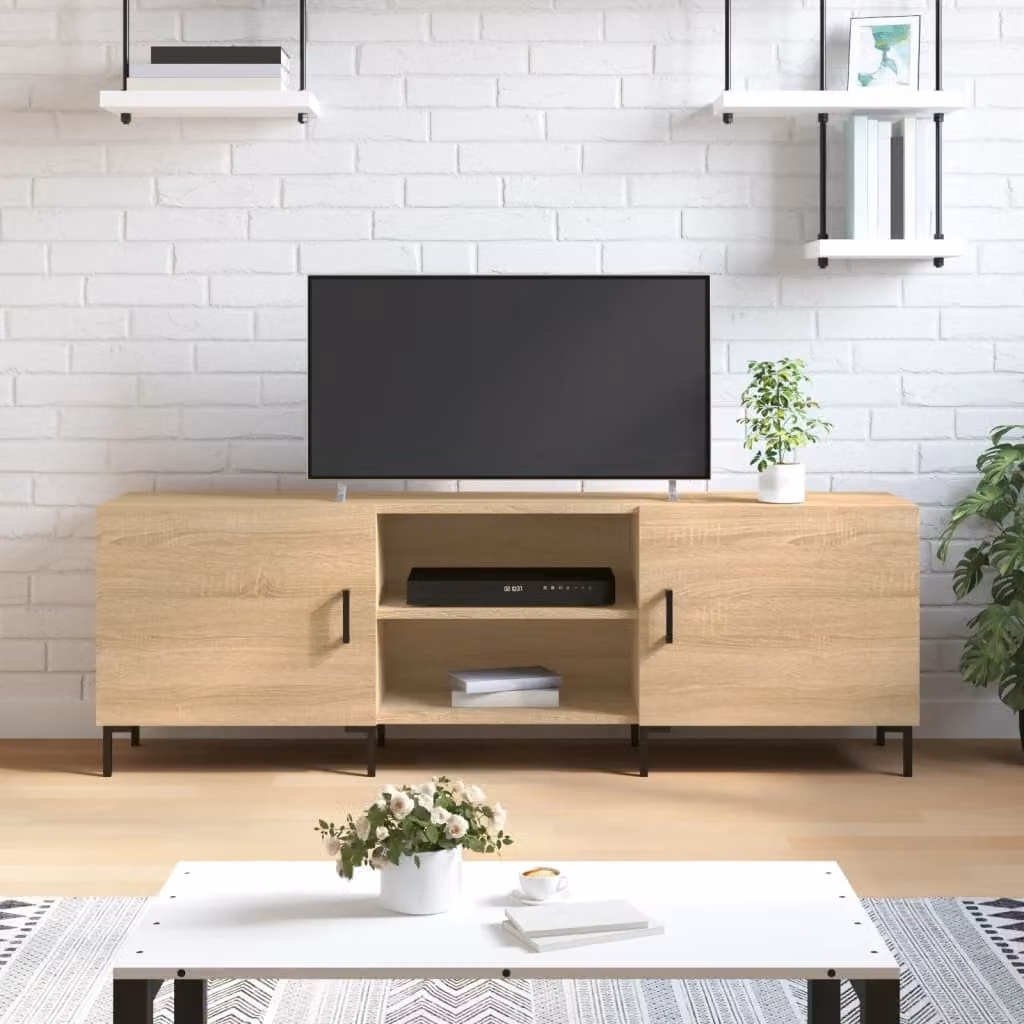 Mobile Porta TV Moderno vidaXL in Legno Rovere Sonoma e Metallo, L 150 x P 30 x H 50 cm