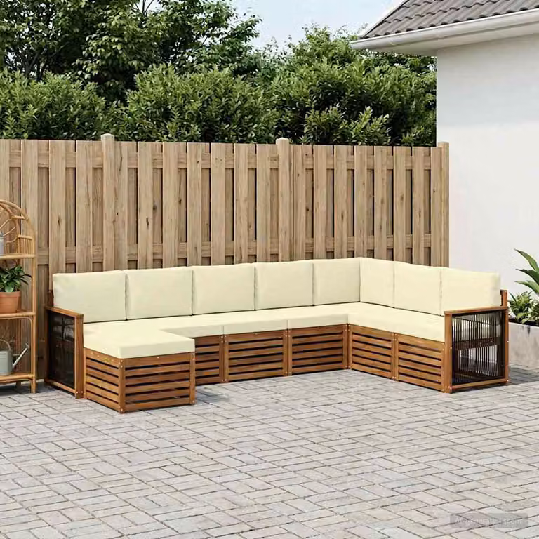 Set di divani da esterno vidaXL 8 pz in legno di acacia con cuscini, forma a L, colori naturale e crema