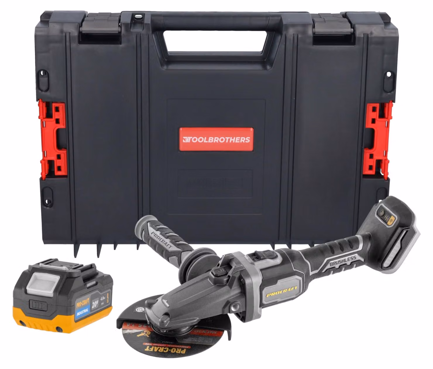 Procraft Industrial AG125Cbb Smerigliatrice angolare a batteria a testa piatta 20 V 125 mm Brushless Solo - senza batteria, senza caricabatterie