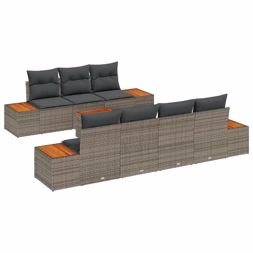 Set Divano da Giardino vidaXL 8 Pezzi Grigio con Cuscini e Tavolino in Rattan e Metallo – 2