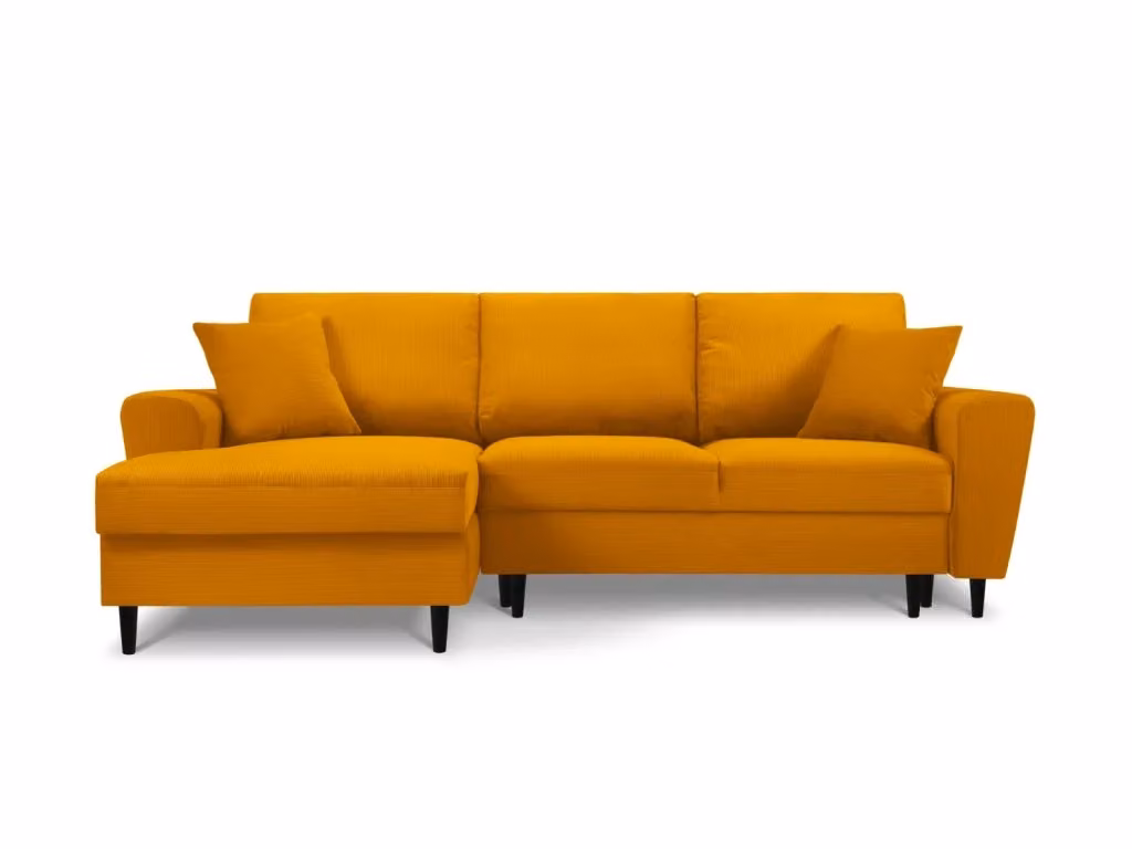 Divano convertibile angolare sinistro Kyoto Cosmopolitan Design con contenitore, 4 posti, velluto a coste giallo, L: 241 cm, P: 114,6 cm, H: 88 cm – 2